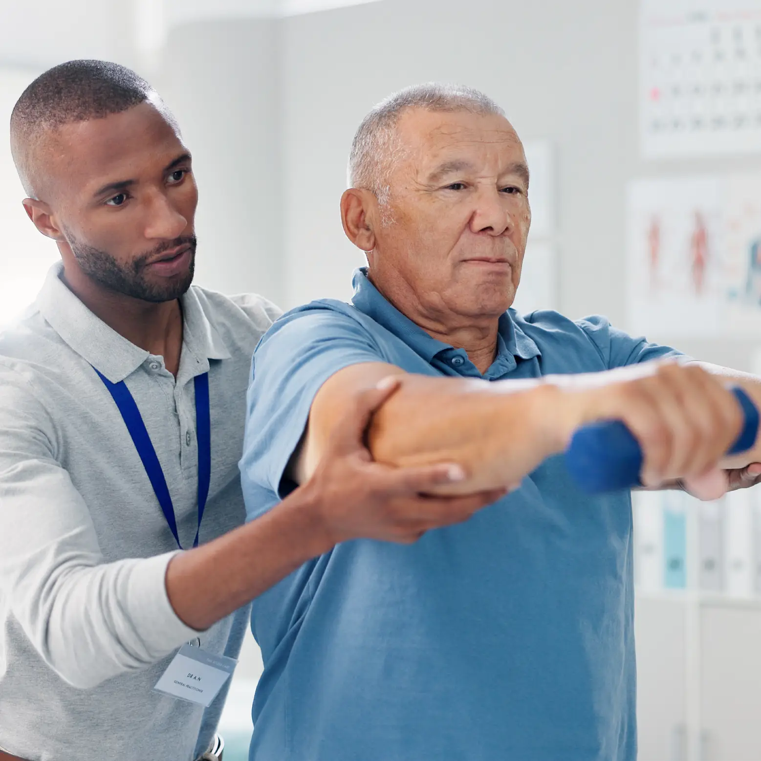 New York care professional assisting an older adult with physical therapy exercises representing coordinated rehabilitation and supportive care.